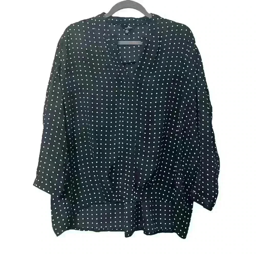 Jules & Leopold Navy Polka Dot V - Neck Blouse, Size M